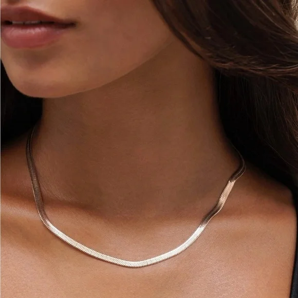 Minimalist Silver 4mm Flat Chain Herringbone Necklace - Picture 1 of 7